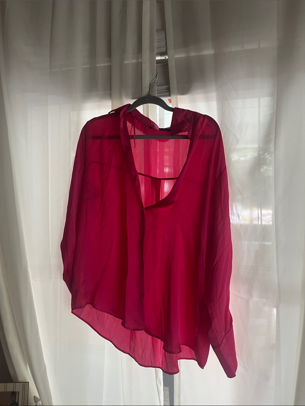 Sheer Fuchsia Button-Front Women’s Blouse Zara